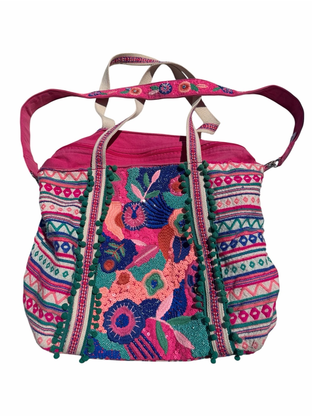 Boho Embroidered Pink Tote Bag - Picture 1 of 4